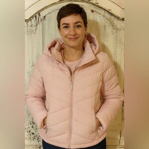 Women's Pale Pink Quilted Puffer Coat Jacket Plus Size 1X
